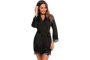 RSLOVE Damski satynowy szlafrok koronkowy wykończenie kimono szlafrok jedwabny szlafrok dla panny młodej/druhny