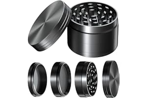 4 Layers Herb Grinder, Haquno Zinc Alloy Spice Mill with Magnetic Top and Sifter for Dry Herb, 1.96 inch (Black)