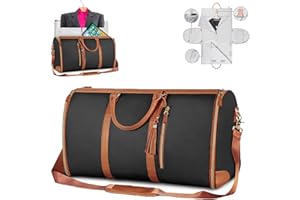 WANSHI Travel Bag Foldybag, 2 in 1 reise kleidersack reisetasche, Carry On Duffle, Waterproof Travel Bag Women , Reisetasche Aufklappbar Tasche, Large PU Leather Garment Bags