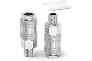 ERGAOBOY 2 Pcs 1/2" BSP Male Air Hose Fittings, Flow Quick Connect Industrial Air Coupler and Plug Kit Couplings Connector, Pneumatic Compressor Hose Fittings Kit for Auto Shop