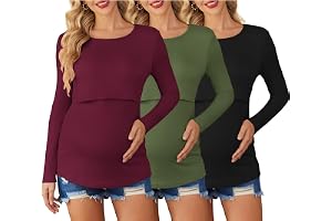 Ekouaer amningsskjorta, mammamode, 3-pack, långärmad, mjuk, amningstopp