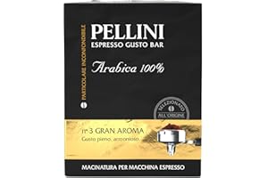 ‎PELLINI Pellini Gustobar N.3, Gemahlener Kaffee für Espressomaschinen mit Vollmundigem Geschmack, 100% Arabica-Mischung bei Langsamer Röstung, 2 Packungen mit je 250g
