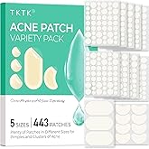 TKTK 443 Count Pimple Patches for Face, Hydrocolloid Spot Stickers, 5 Sizes | Clear Spot Patch for Cheeks, Forehead, Chin Ble