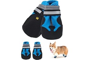 JODSEN Dog Boots, Set of 4 Waterproof Dog Shoes with Reflective Straps Anti-Slip Sole Outdoor Paw Protectors Puppy Shoes for Small Medium Dogs Autumn Winter (Blue, M)