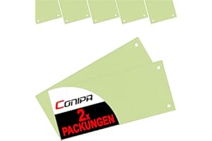 ‎CONIPA Conipa® - 200 Stück Trennstreifen für Ordner DIN A4 Grün (MADE IN GERMANY) gelocht - Trennblätter aus RECYCELTEN KARTON (240x105mm) - Trennlaschen & Trenner zur Unterteilung schmal - Abtrennen Pappe