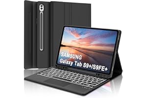 JADEMALL Funda Teclado con Trackpad para Samsung Galaxy Tab S10 Plus/S9FE Plus/S9 Plus 12.4 Pulgadas, Teclado Retroiluminado Bluetooth Inalámbrico para Samsung Galaxy Tab S10+/S9+/S9 FE+ 12.4", Negro