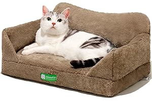 MEWOOFUN Cat Sofa Cat Bed for Indoor Cats, Kitten Bed Pet Sofa with Removable Washable Cover and Non-Slip Bottom for Small Dogs, 55x40cm Brown