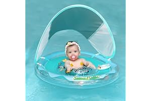 ‎SWIWBOBO Swiwbobo Baby-Schwimmring mit verstellbarem Sonnendach und Sicherheitssitz für Pool, Blauer Bär Poolspielzeug für das Alter von 3–36 Monaten