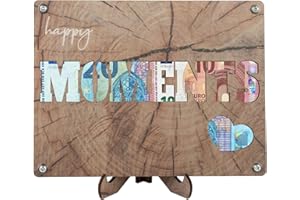 WOBEQU Geldgeschenk Holz Geburtstagskarte Geldgeschenke Verpackung Holzkarte DIY Valentine's Day Hochzeit Feierlichkeiten Party-Dekorationen, Handmade Happy MOMENTS