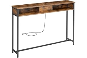 ‎VASAGLE VASAGLE LNT111K01 konsola z gniazdami, stolik pomocniczy z 2 przegródkami, wąski, 25 x 120 x 81 cm, zajmuje mało miejsca, do przedpokoju, salonu, w stylu vintage, brązowo-atramentowy