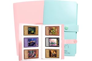 Skycase 120 Pockets Mini Photo Album Photocard Binder, 2pcs 3 Inch Business Card Holder Sleeves Pockets Trading Card Sleeves Book Photo Card Holder Pocket Binder Album Pages Card Collector,Pink&Green