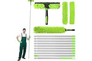 TOSZOLY Kit de Limpieza de Ventanas de 4 m,Ventanas Escobilla 2 en 1,10 Extensible Palo Telescopico Limpieza,2 Paños de Microfibra,Ventanas Equipo Limpiador para Ventanas Altas,Espejos,Cristales de Auto