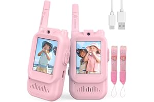 HANGRUI Video Walkie Talkies for Kids,2-Pack Long Range, 2 Way Radio Video Walkie Talkies Gifts Toys for 3 4 5 6 7 8 Year Old Boys Girls, Outdoor Toys Camping, Garden Games, Birthday, (Pink+Pink)