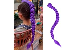 DYBEAUTYHAIR Rumi Hair Long Purple Braid Ponytail 26 Inches Pre Stretched Purple Hair Extensions Synthetic Fiber Easy Claw Clip ponytail extension for Cosplay Halloween Costume (Dark Purple)