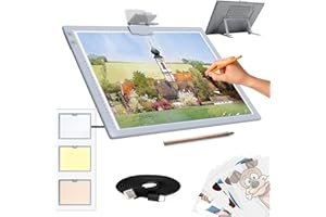 IVAOOZE Table lumineuse A3 rechargeable avec support, bloc lumineux LED sans fil, 3 couleurs à intensité variable et 6 plaques de luminosité pour dessin, peinture diamant, peinture, radiographie