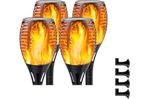Moovere Pack de 4 Antorcha Solares Luces con Efecto Llama parpadeante Linterna Solar Impermeable para la Entrada del Jardín Patío Camino Terraza Exterior