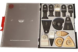 18 x TopsTools SW_UNK18 Mix Blades Case Box Set compatibile con Bosch Fein (Non-StarLock) Makita Milwaukee Einhell Ergotools Hitachi Parkside Ryobi Worx Workzone Multitool Accessori multiutensile