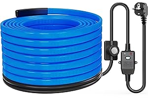 Suriwee Selbstregulierendes Heizkabel 15 W/m mit Thermostat und FI-Schutzstecker, IP65 Frostschutz-Heizband für Wasserleitungen, Dachrinnen und Tränken, 5m, Blau, UL & ETL-zertifiziert