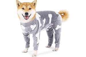 Greyoe Pyjama Chien, Pyjama pour Chien, Vetement Chien, Pyjama en Flanelle pour Chiens de Petite à Moyenne Taille Combinaison Chirurgicale Anti-fuites pour Animaux de Compagnie en Hiver (S, os+Gris)