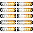 EEEKit 10 Pack LED Emergency Strobe Lights, Amber White 6 LED Strobe Warning Emergency Flashing Light Caution Construction Hazard Light Bar for Car Truck Van Off-road Vehicle ATV SUV Surface Mount