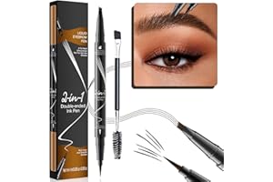ZIPYEEOU Dual-Ended Eyebrow Pencil - Waterproof, Ultra Fine With Four Micro-Fork Tip Liquid Brow Pen - Smudgeproof With Brush for Natural Looking Defined Eyebrows