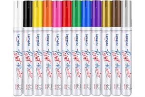 LEMEITU Lot de 12 marqueurs permanents à base d'huile - Ne se décolorent pas - Pour bureau, projets artistiques, peinture sur roche, céramique, verre, bois, plastique, métal, toile