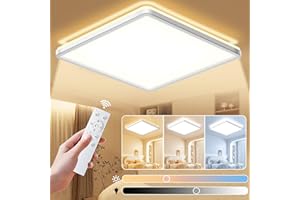 NEEMOSI Plafonnier LED Dimmable 24W, 3200LM Carré Luminaire Plafonnier 3000K-6500K avec Télécommande Pour Chambre à Coucher, Salon, Cuisine, Balcon