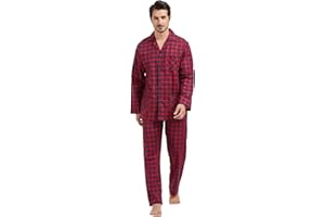 Amaxer Męskie 100% bawełniane flanelowe zestawy piżam z długimi rękawami piżamy dla mężczyzn z kieszeniami i guzikami