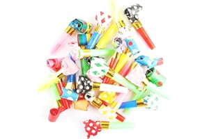 GroveEss 25PCS Colourful Whistles Blowers,Party Noise Makers Party Poppers,Fun Party Blow Roll Bag Fillers Party favours for Adults Kids Birthday Wedding Celebration Graduation