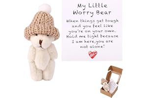 TOYMIS Orsetto in Scatola con Cappello, Mini Orsetto di Peluche Positivo Fatto a Mano con Biglietto di Incoraggiamento Giocattolo Animale Motivazionale per Famiglia Amici Colleghi Regalo (Bianco)