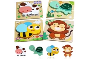 AM ANNA Wooden Puzzles for Toddlers Ages 1-3, 4 Pack Animal Puzzles for Toddlers 2-4, Montessori Toys for Baby Kids Puzzle Learning Educational Gifts Toys Animal Jigsaw Puzzle