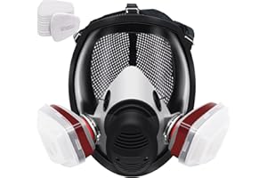 FACEMOON Full Face Respirator Gas Mask,Reusable Respirator,(Includes Goggles),20 Pieces of Replaceable Filter Cotton,For Assembly and Machinery, Cleaning, Processing,Adjustable Headrest for Great Comfort