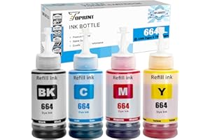 TOPRINT 4 Color 664 T664 Ink Bottles Compatible for ET-2500 ET-2550 ET-2600 ET-2650 ET- 3600 ET-4500 ET-4550 ET-14000 ET-15000 ET-16500 L100 L110 L200 L210 L350 L355 L365 L455 L550 L555 L1300 Printers