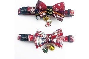 Cognatio Christmas Cat Collar with Bell and Bow Tie, Quick Release Safety kitten Collar, Cute Plaid Patterns with Snowflake, 2 Pack, Christmas Red + Green