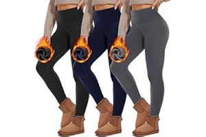 HIPOWER Lot de 3 leggings thermiques pour femme avec poches, leggings doublés, taille haute, en polaire, opaques, noirs, sous-vêtements thermiques, pantalon de course, pantalon de yoga