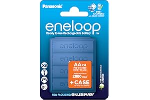 Panasonic eneloop, AA/Mignon batterie ricaricabili, Ready-to-Use, confezione 4 con custodia blu, capacità aumentata a min. 2000 mAh, 2100 cicli di carica, in confezione senza plastica, Ni-MH batteria