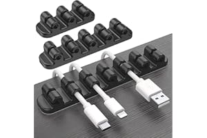 SOULWIT Clips de Soporte de Cable Mejorados, 3 Pcs Autoadhesivo de Silicona Organizador de Cable, Clips para Cables Duraderos para la Gestión de Cables de Carga USB de Escritorio (Negro)