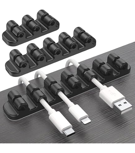 Cozlly 10 Clip Portacavi In Silicone Adesive Per Scrivania E Parete - Organizza Cavi USB, Elettrici, Di Rete - Bianco, Multicanale