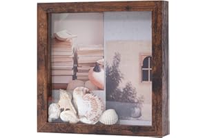 Muzilife Cornice portafoto 3D da riempire, 20 x 20 cm, in legno profondo, con pannello in vetro, come regalo per familiari amici, foto (marrone scuro, 20 x 20 cm)