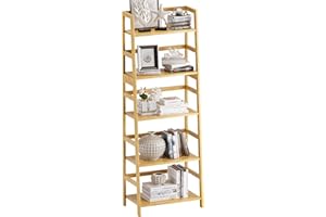 vovala Ladder Shelf, 5-Tier Bookshelf, All Bamboo Heavy Duty Bookcase, Freestanding Open Wood Storage Rack, Modern Corner Display Plant Stand for Living Room, Home Office, Bathroom, Bedroom, Natural