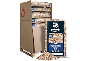 GALAMIO Holzhackschnitzel Hackschnitzel Mulch Natur Wald Kiefer Pinus Sylvestris Für Garten Hochbeet Dekor Holz Deko Häcksel Grob 5-60mm 60l x 13 Sack 780l / 1 Palette Paligo
