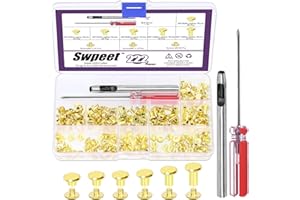 Swpeet Lot de 110 rivets en cuir doré M5 x 4 mm/5 mm/6 mm/8 mm/10 mm/12 mm avec kit d'outils d'installation, rivets à vis M5 Chicago pour réparation du cuir