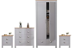 Kingwudo® Grey Bedroom Furniture 4 Piece Set(2 Drawer Night Stand*2/2+2 Drawer Chest/2 Door 2 Drawer Wardrobe) Modern Simple,45x35x48cm/79x35x81cm/79x49.5x180cm