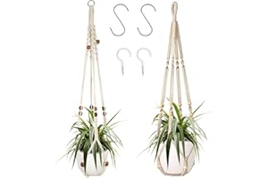 Augshy 2er Set Makramee Blumenampel Baumwollseil Hängeampel Blumentopf Pflanzen Halter Aufhänger für Innen Außen Decken mit 4 Haken
