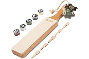 ‎BACHER BACHER dwustronny skórzany pas do ostrzenia strop do polerowania noży z zestawem past polerskich