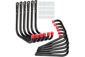 Moundnaik Garagen-Aufbewahrungshaken, Leiterhaken, robuste Haken, 17 cm, Gartenwerkzeug-Organisationshaken (schwarz + rot, 17 cm x 17 cm)