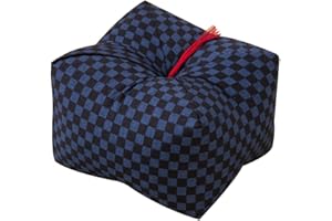 ‎EMOOR EMOOR Kissen aus Buchweizen-Rumpf, Seiza-Kissen, mittelgroß, 22,9 x 22,9 x 12,7 cm, kariert, Blau