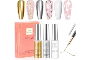YSUVIN Liner Gel Unghie, 3 Colori Specchio Oro Argento Bianco Liner Smalto Semipermanente Unghie, Soak Off UV/LED per Donne Casa Fai Da Te Salone Manicure Regali, 8ML