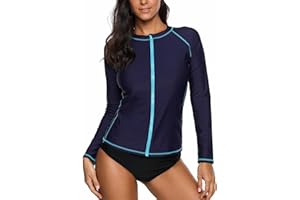 ATTRACO Womens Rash Vest Zipper Long Sleeve UPF 50 Rash Guard Wetsuits Swimsuits