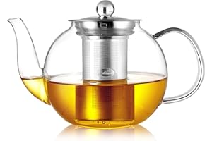 CNGLASS 1200ml/40.5oz Glass Teapot with Removable Infuser,Clear Tea Kettle Stovetop Safe,Blooming and Loose Leaf Tea Maker